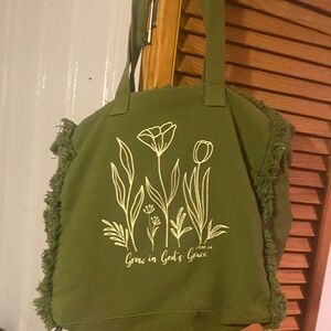 Olive Green Floral Tote Bag